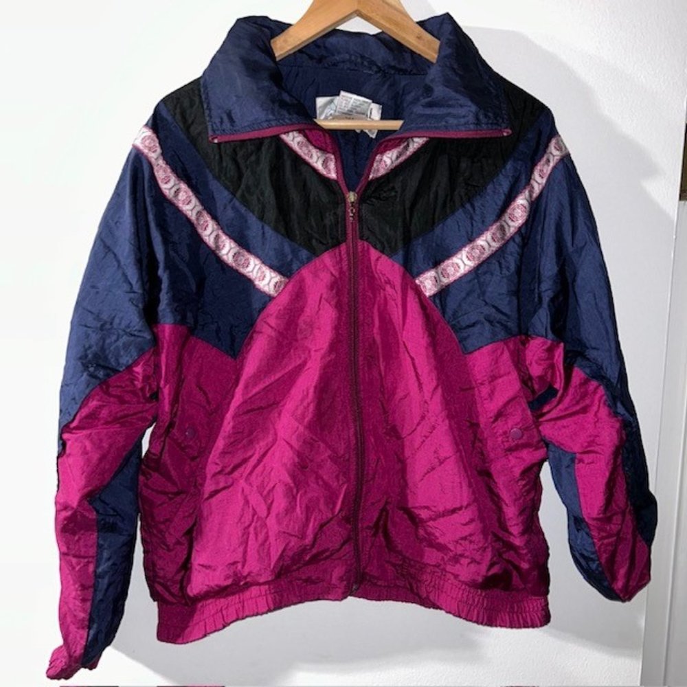80s Vintage Casual Isle Navy & Purple Colorblock Windbreaker Full Zip Sz Small S
